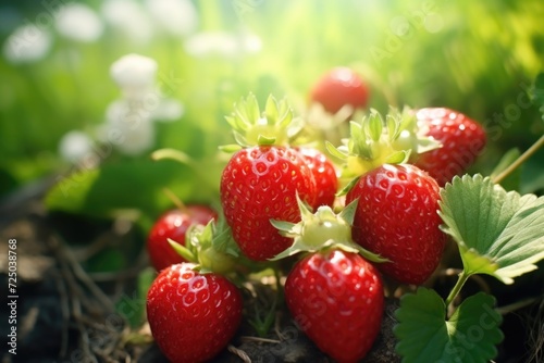 A detailed view of a cluster of ripe strawberries. Perfect for food and nutrition-related projects