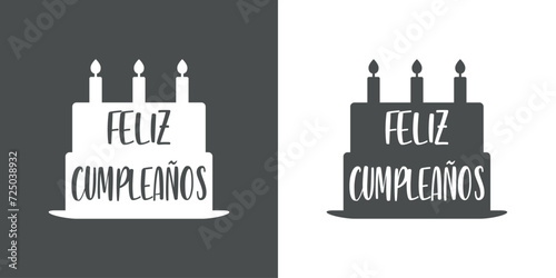 Logo con silueta de tarta con velas encendidas y texto Feliz Cumpleaños en español para su uso en tarjetas y felicitaciones