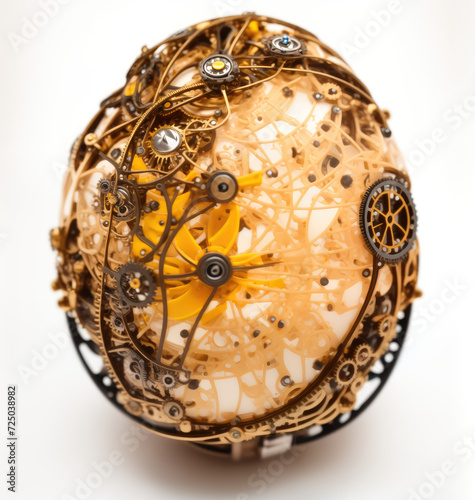 Steampunk egg. Abstract illustration. AI generated.