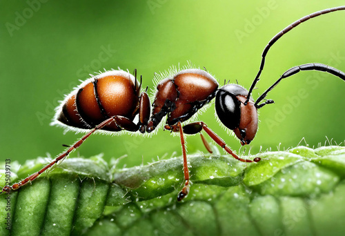 Reaper ant close up on natural green leaf photo