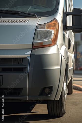 A silver van parked on the side of the road. Suitable for transportation or travel-related designs © Fotograf