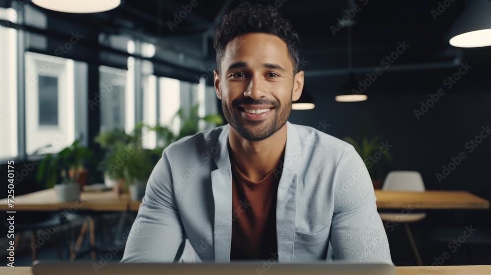 Fototapeta premium A man sitting in front of a laptop computer. Suitable for technology and work-related projects