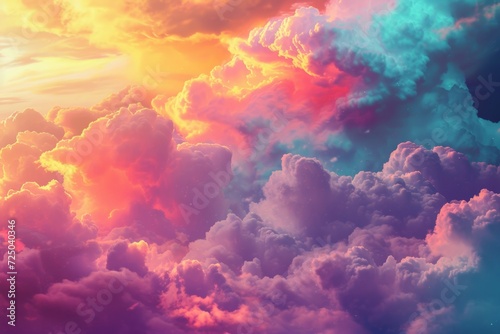 Vibrant cumulus clouds dance in the sunset sky, a breathtaking display of nature's canvas