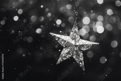 A black and white photo of a star ornament. Perfect for holiday decorations and festive designs