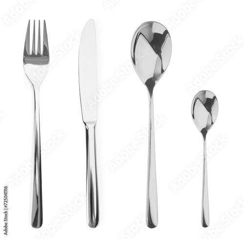 Silver fork  knife and spoons isolated on white  top view