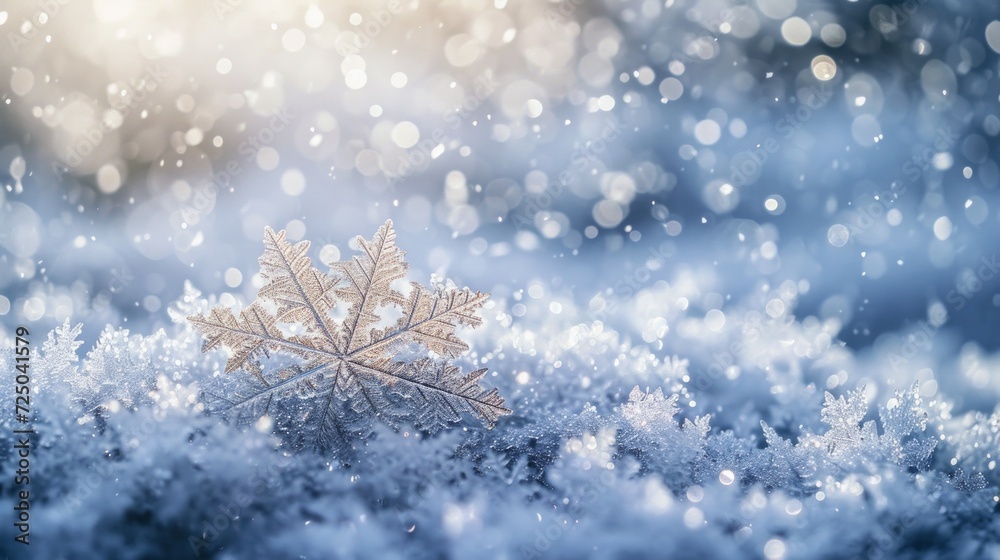 Frosty blue and yellow background with snowflakes on golden hour. Frosty blue and yellow background with snowflakes on golden hour.