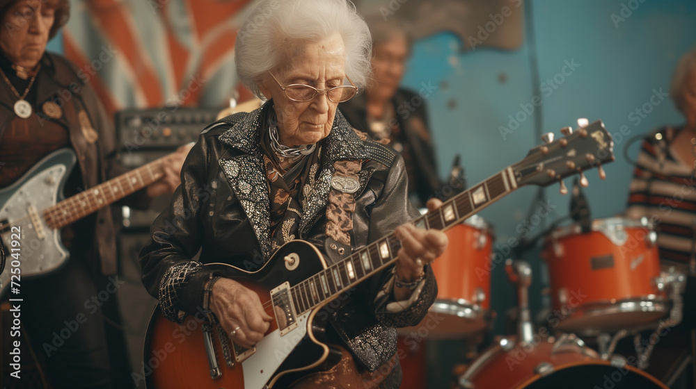Obraz premium A playing rock band consisting of elderly women