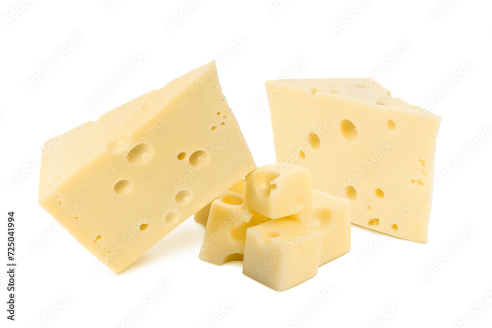 Fresh cheese isolated on white, set of pieces Fresh cheese isolated on white, set of pieces