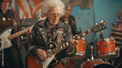 A playing rock band consisting of elderly women