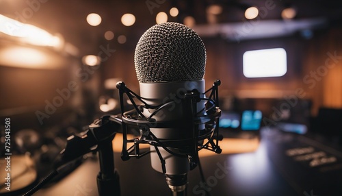Modern professional microphone in recording studio. photo