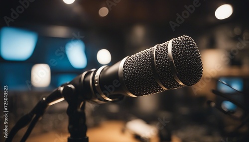 Modern professional microphone in recording studio. photo