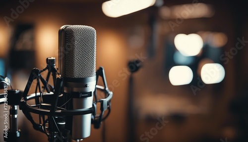 Modern professional microphone in recording studio. photo