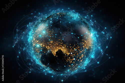 A stylized globe adorned with interconnected network lines represents the global reach and connectivity of a modern business, embodying the concept of international expansion. Generative Ai.