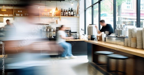 "Artistry in a bustling café captured with long-exposure, highlighting vibrant urban life."