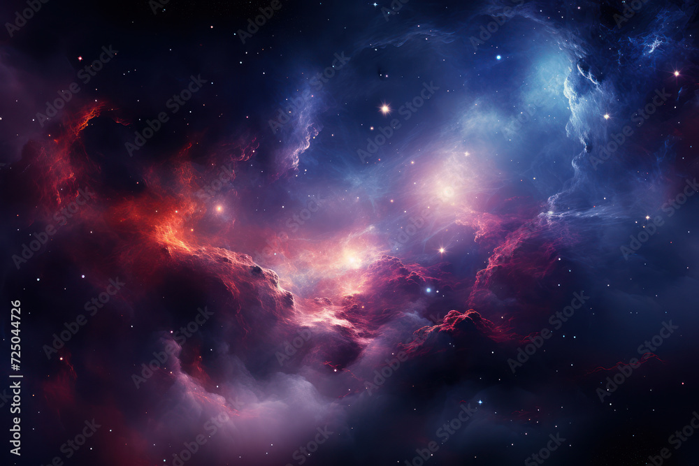 A digitally generated galaxy background with swirling nebulae, providing a cosmic setting for text related to space exploration and discovery. Generative Ai.