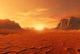 A golden desert landscape at sunset, providing a warm and atmospheric background for text associated with desert themes and exploration. Generative Ai.