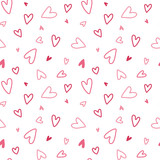 Cute romantic background with different heart shapes. Seamless pattern. Minimalistic love vector illustration. Hand drawn pink outline doodle hearts. Valentine's day Mother's day Anniversary pattern