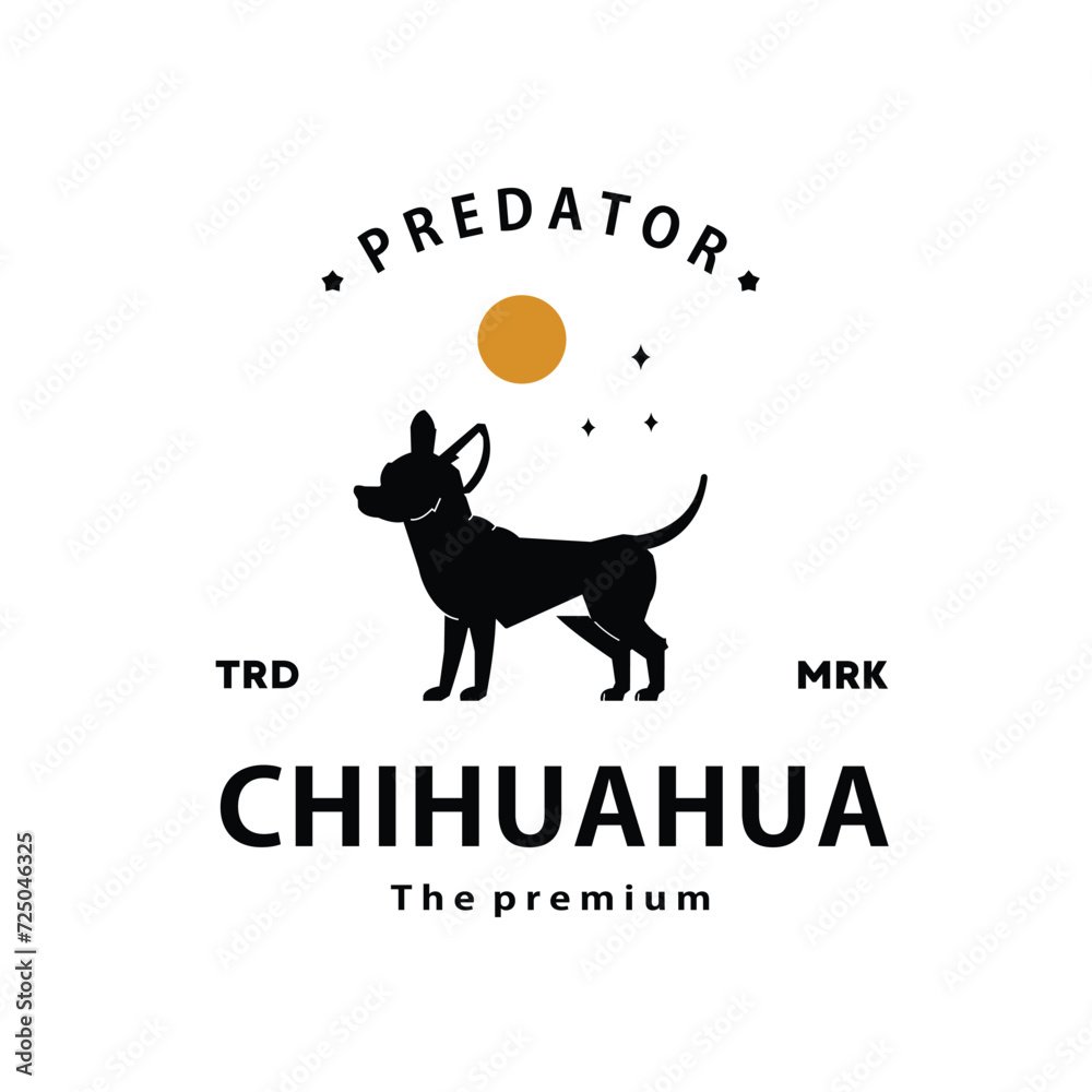 Naklejka premium vintage retro hipster chihuahua logo vector outline silhouette art icon