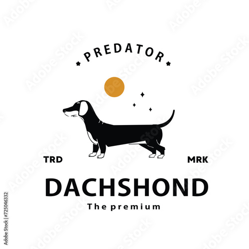 vintage retro hipster dachshond logo vector outline silhouette art icon