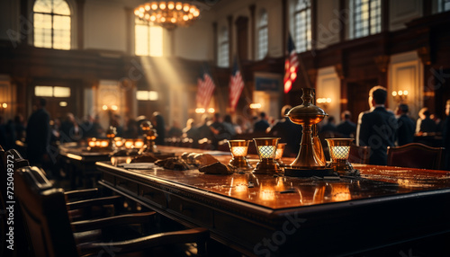 Indoor celebration, illuminated table, candlelight, luxury dining, glowing flame generated by AI