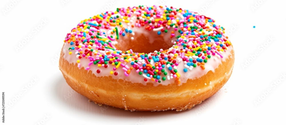 Delicious treat made with donut and sprinkles on white background. Delicious treat made with donut and sprinkles on white background.