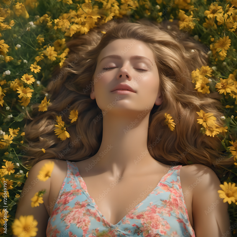 portrait of a woman lying in a field portrait of a woman lying in a field
