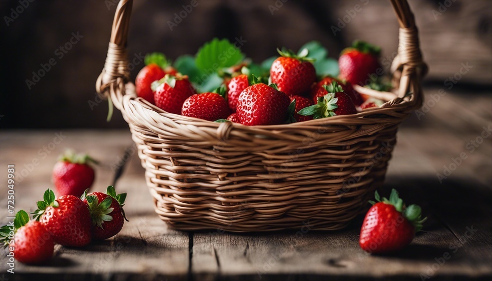 freshly picked strawberrys in a basket, on an old wooden table
freshly picked strawberrys in a basket, on an old wooden table