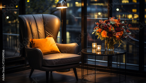 Comfortable modern chair and table in a luxury domestic room generated by AI