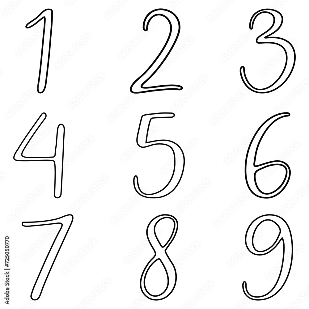 Number icon set. Nine numbers from 1 to 9. Multicolored isolated on white background. Vector illustration. EPS file 204. Number icon set. Nine numbers from 1 to 9. Multicolored isolated on white background. Vector illustration. EPS file 204.