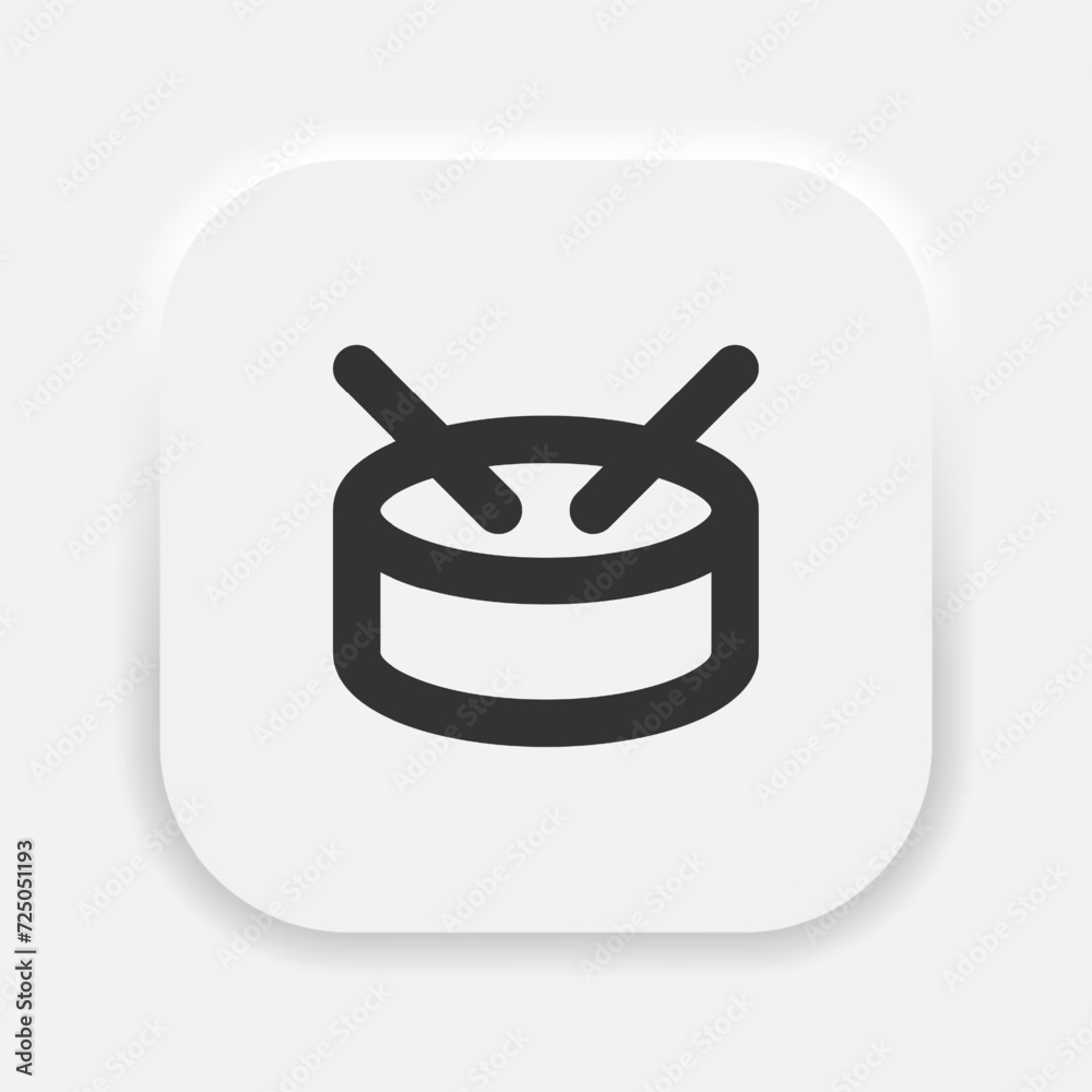 Drum and drumstick line icon. Drums sign for mobile concept and web design. Drum musical instrument outline vector icon Drum and drumstick line icon. Drums sign for mobile concept and web design. Drum musical instrument outline vector icon