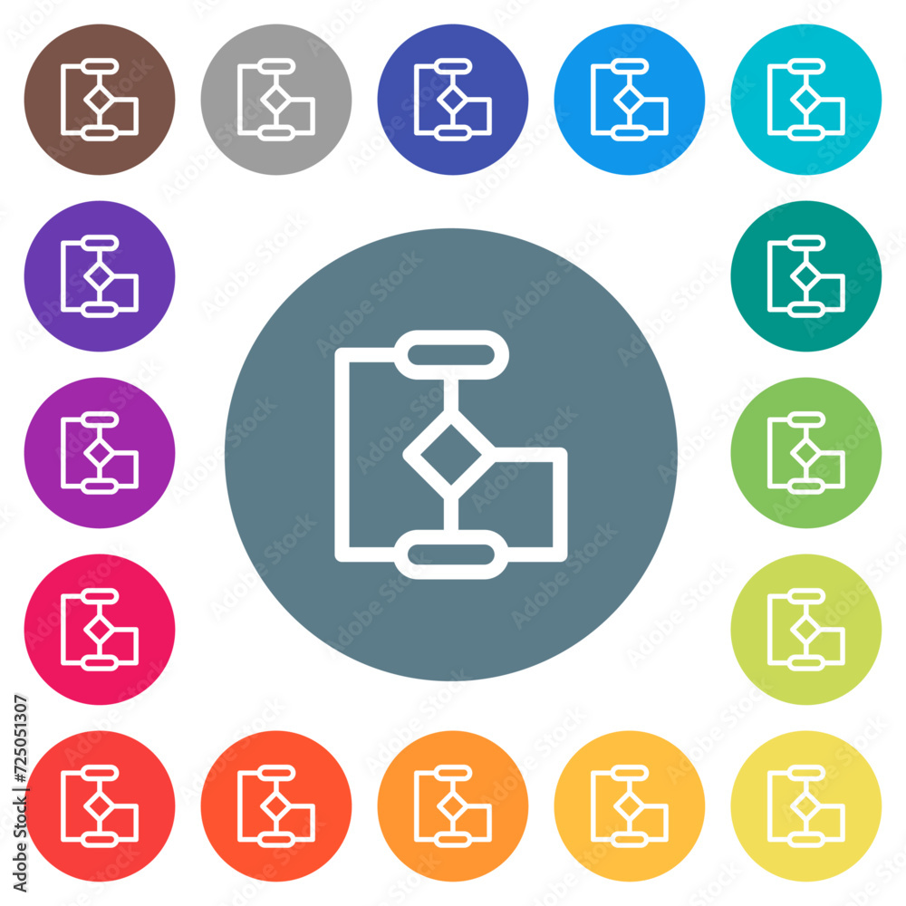 Flow chart outline flat white icons on round color backgrounds Flow chart outline flat white icons on round color backgrounds
