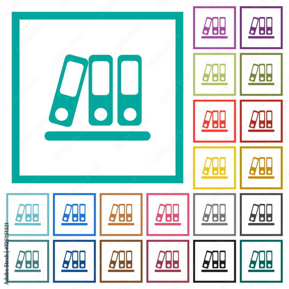 Office binders flat color icons with quadrant frames