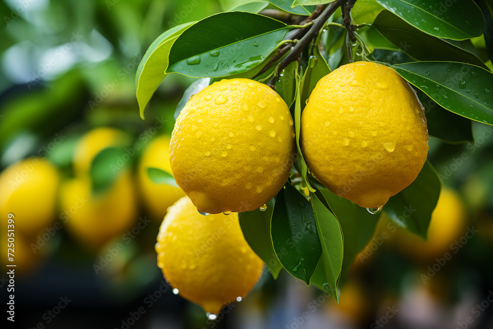Dew-Kissed Citrus Delight: Vibrant Lemons Adorning the Tree