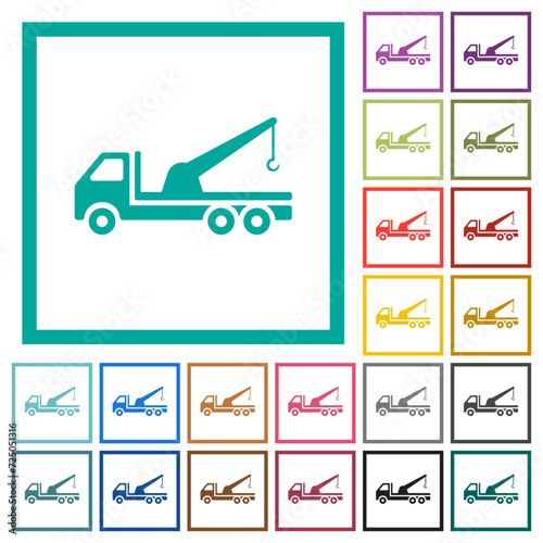 Crane truck side view flat color icons with quadrant frames photo
