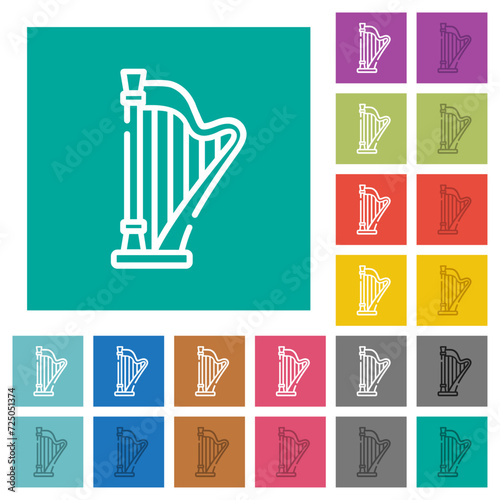 Harp outline square flat multi colored icons