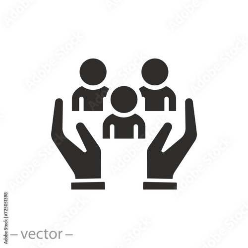 people group save icon, help or support employee, gender equality, inclusion social equity, age and culture diversity, community care, flat web symbol - vector illustration