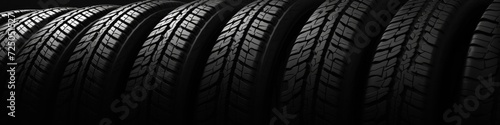 Tyre industry, banner. Abstract pattern of car and motor bike, tyres with down light to illustrate their treads.  photo