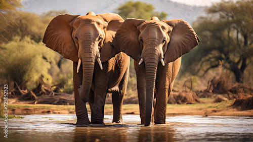 A couple of elephants standing next to each other