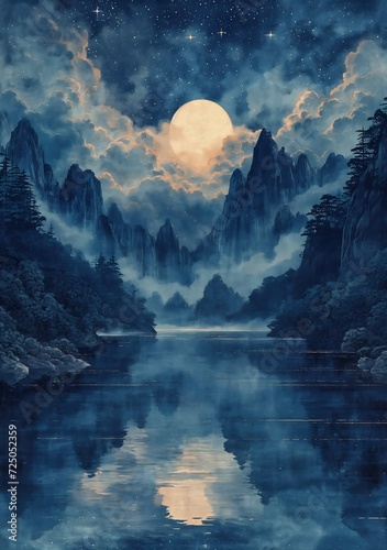 mountain lake full moon sky music album cover still entertainment chasm avatar three kingdoms
