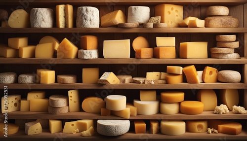 various types of cheese on wooden background 