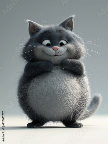 kitty cat kitten standing paws crossed still despicable fat grey smiling city thick furry neck chest fluff cute aliased goose wide grin hamster obese photo