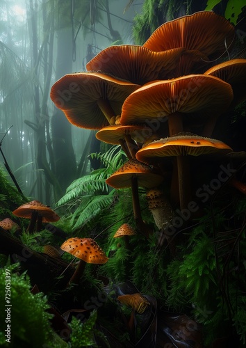 mushrooms growing tree forest moss cute party jungles toads tangerine dream album cover one hit wonderland floating misty daze photo