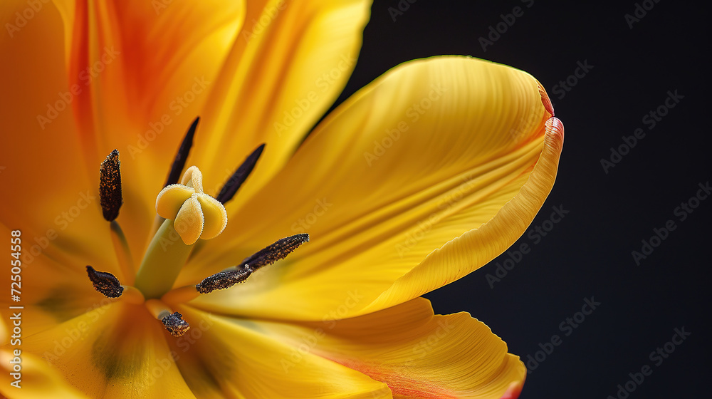 Obraz premium fineart of a macro of a part of a yellow tulip flower with dark background