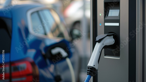 Une voiture électrique charge sur une borne de recharge pour voiture électrique