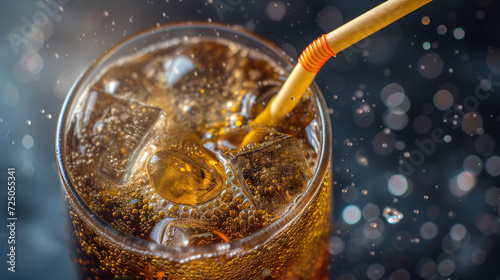 Un cola frais servi en verre avec une paille photo