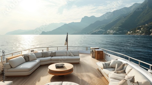 View from the deck of the yacht to the sea and mountains