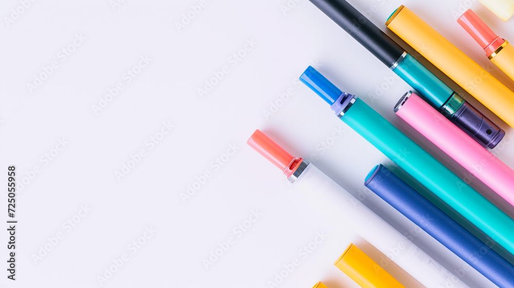 Disposable electronic cigarettes on white background, top view Disposable electronic cigarettes on white background, top view