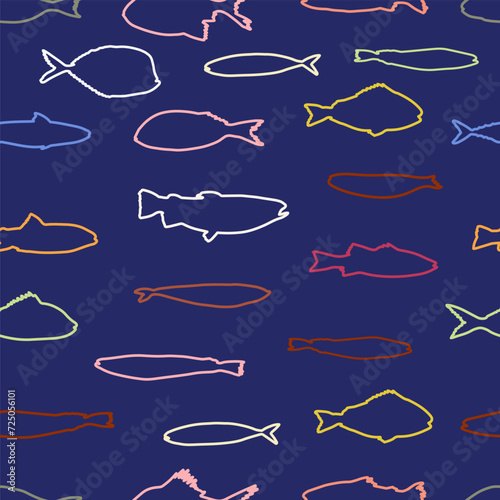 Cute funny fish seamless pattern. Creative childish vector undersea background. Perfect for kids apparel, fabric, textile, nursery decoration, wrapping paper.