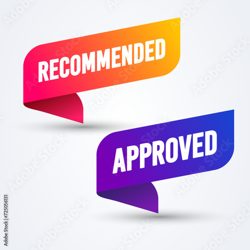 Colorful Banner Label With Text Recommended And Approved