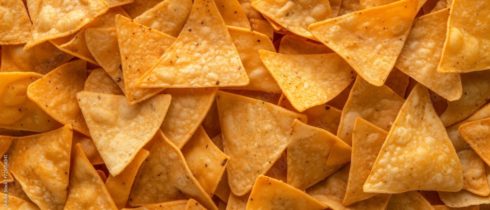 Full frame deep fried mexican corn tortilla chips background banner Full frame deep fried mexican corn tortilla chips background banner